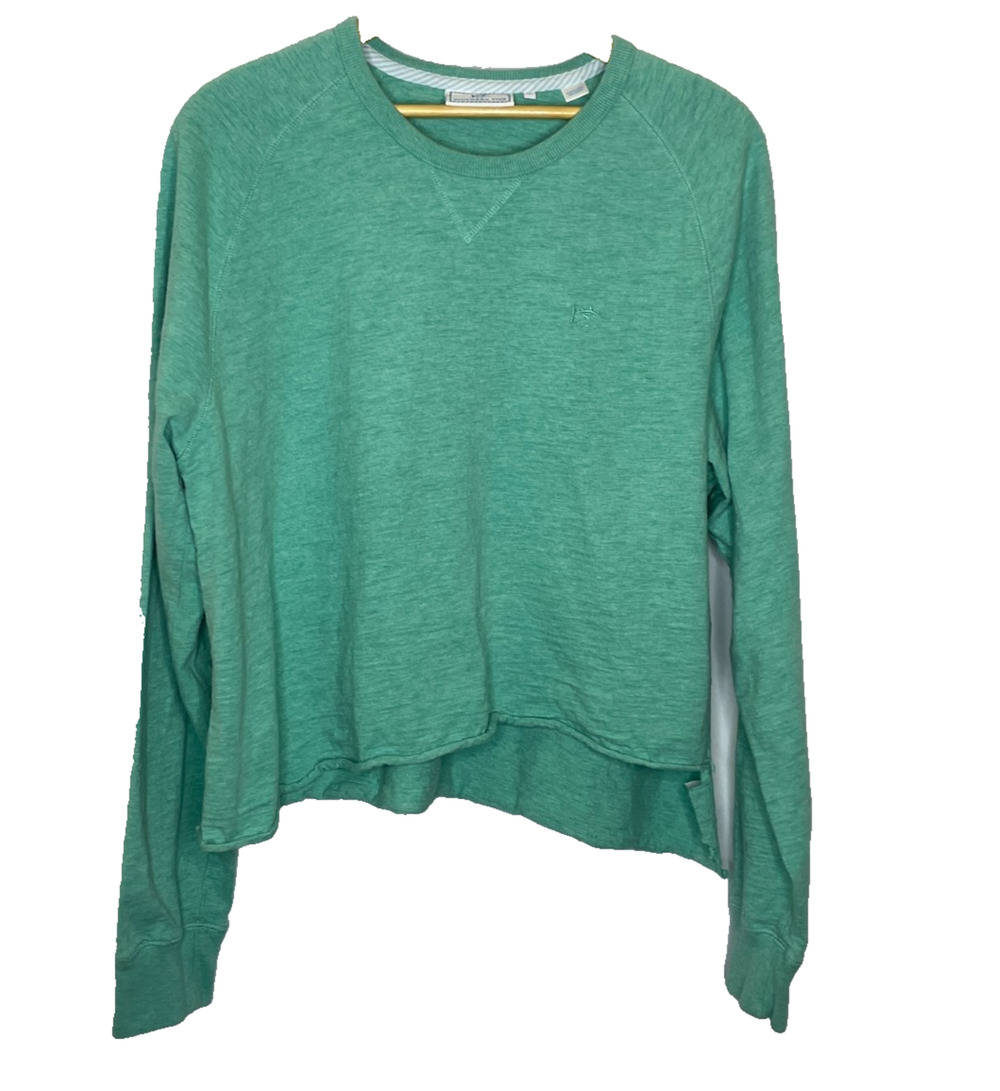 Women's XL Southern Tide Teal Blue Cotton Crewneck Roll Hem Shirt